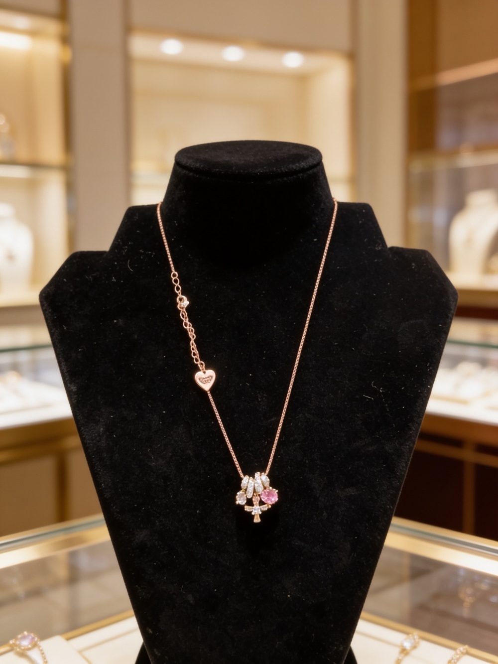 Altar'd State Rose Gold Necklace with Pink and Clear Crystal Cluster Pendant